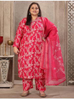 Reddish Pink Lichi Viscose Plus Size Ready To Wear Salwar Kameez FABSL22296