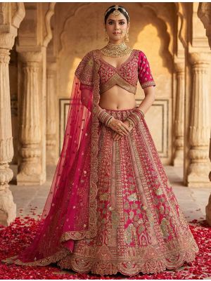 Reddish Pink Premium Silk Adorned Bridal Lehenga small FABLE20566