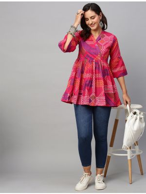 reddish pink pure cotton trendy short kurti fabku20916