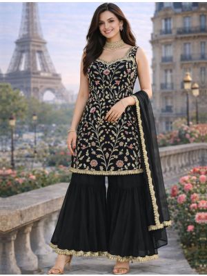 Rich Black Georgette Embroidered Ready To Wear Sharara Suit FABSL22346