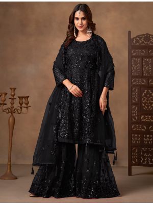 Rich Black Net Semi Stitched Sharara Suit small FABSL22357