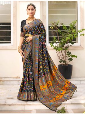 Rich Black Velvet Tussar Silk Ethnic Saree