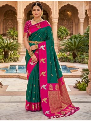 Rich Emerald Green Art Silk Traditional Pattern Zari Woven Saree