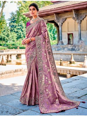 Rich Lilac Premium Banarasi Silk Embroidered Saree