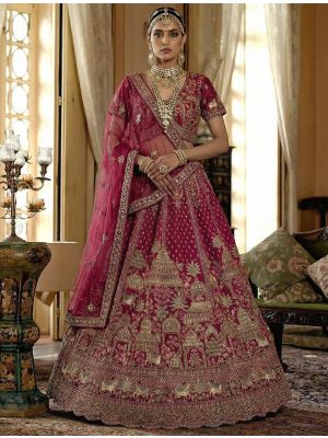 Rich Pink Premium Silk Adorned Bridal Lehenga small FABLE20565