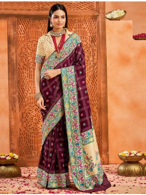 Rich Plum Velvet Tussar Silk Saree With Paithani Pallu