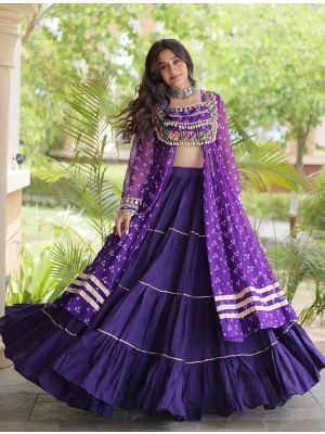 Rich Purple Cotton Ready To Wear Lehenga With Georgette Blouse small FABLE20627