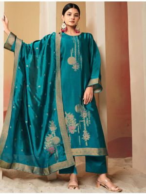 Rich Turquoise Silk Jacquard Elegant Salwar Kameez small FABSL22172