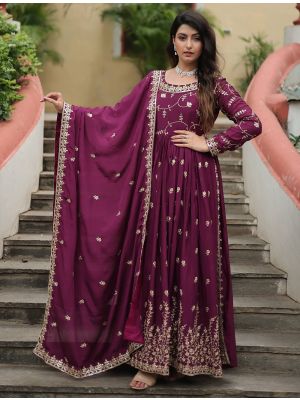 Rich Wine Chinon Full Length Readymade Palazzo Suit FABSL21999