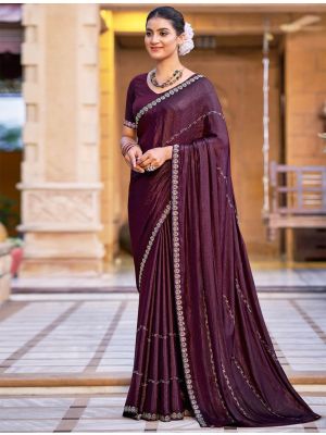 Rich Wine Shimmer Chiffon Party Wear Saree