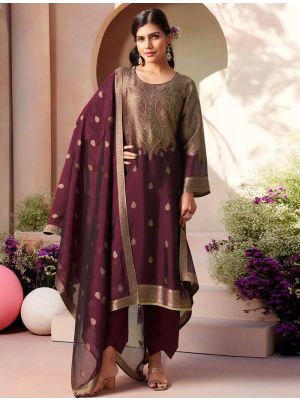 Rich Wine Silk Jacquard Elegant Salwar Kameez small FABSL22165