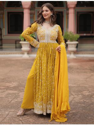 Rich Yellow Faux Georgette Ready To Wear Salwar Kameez FABSL22418