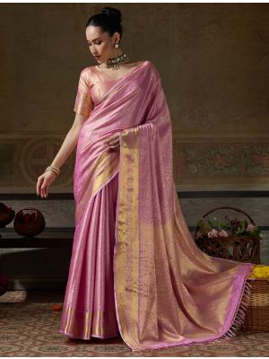 Rose Pink Kanjivaram Art Silk Saree With Zari Work