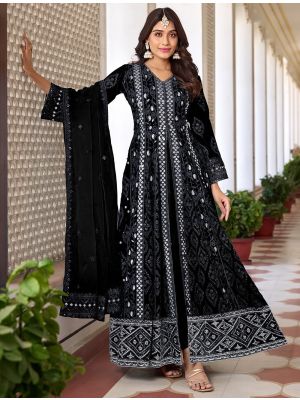 Royal Black Georgette Semi Stitched Front Slit Anarkali Suit small FABSL21697
