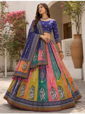 Royal Blue And Multicolor Rayon Festive Lehenga Choli small FABLE20613