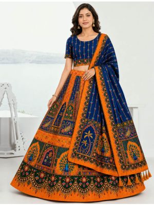 Royal Blue And Orange Rayon Festive Lehenga Choli small FABLE20611