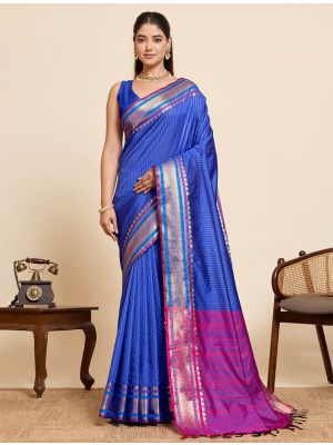 Royal blue Art Silk Saree With Golden Zari Work