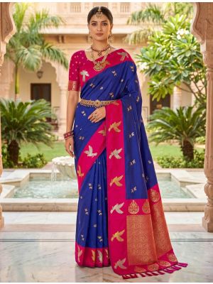 Royal Blue Art Silk Traditional Pattern Zari Woven Saree