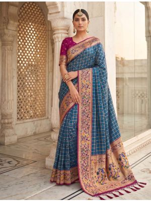 Royal Blue Banarasi Art Silk Saree With Golden Zari Work