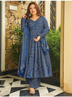 Royal Blue Cambric Cotton Ready To Wear Salwar Kameez swatch FABSL22584
