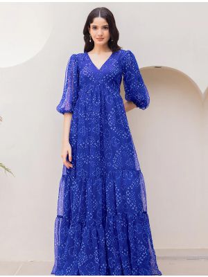 royal blue georgette digital printed flared gown   fabgo20378