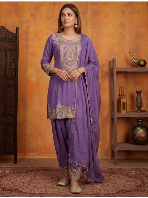 Royal Lavender Shimmer Tissue Embroidered Ready To Wear Salwar Kameez FABSL22556