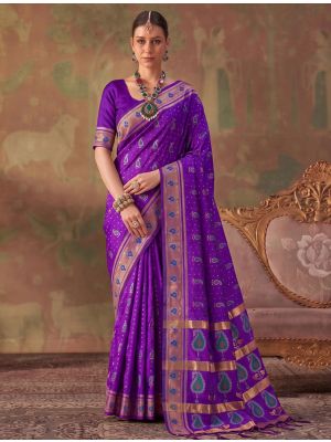Royal Purple Banarasi Soft Art Silk Saree With Jacquard Weaving