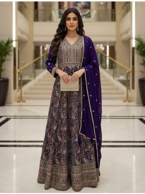 Royal Purple Georgette Designer Ready To Wear Anarkali Suit small FABSL22532