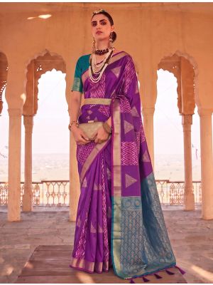 Royal Purple Soft Art Silk Saree With Gold Zari Weaving
