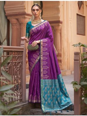 Royal Purple Soft Art Silk Traditional Saree With Zari Work