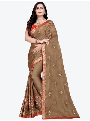 Beige Shiny Two Tone Chiffon Designer Saree small FABSA20826