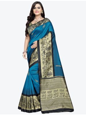 Blue Banarasi Cotton Silk Designer Saree small FABSA20811