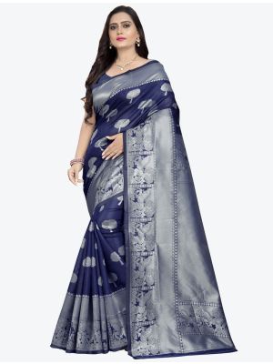 Blue Banarasi silk Designer Saree small FABSA20787