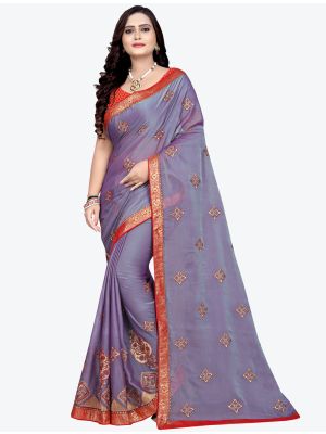 Blue Shiny Two Tone Chiffon Designer Saree small FABSA20824