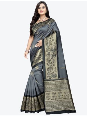 Grey Banarasi Cotton Silk Designer Saree small FABSA20810