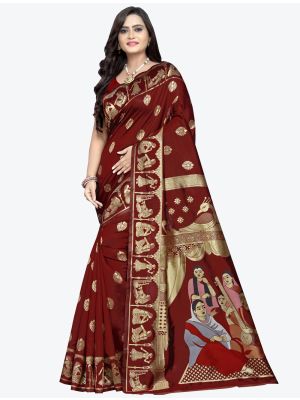 Maroon Banarasi Jacquard Designer Saree small FABSA20829