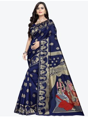 Navy Blue Banarasi Jacquard Designer Saree small FABSA20828