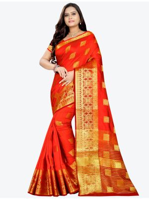 Orange Banarasi Silk Designer Saree small FABSA20781