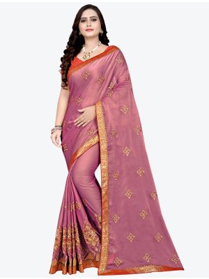 Pink Shiny Two Tone Chiffon Designer Saree small FABSA20823