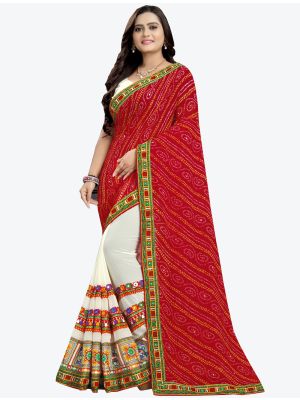 Red Georgette Designer Saree small FABSA20806