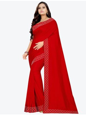 Red Vichitra Silk Designer Saree small FABSA20777