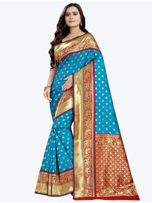 Sky Blue Banarasi Silk Designer Saree small FABSA20800