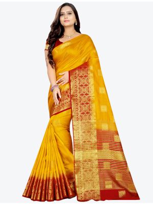 Yellow Banarasi Silk Designer Saree small FABSA20783