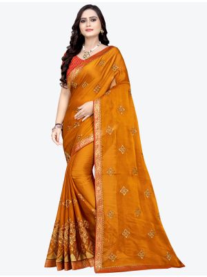 Yellow Shiny Two Tone Chiffon Designer Saree small FABSA20825