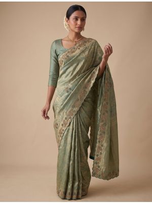 Sage Green Banarasi Silk Embroidered Saree
