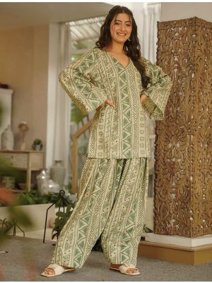 Sage Green Cambric Cotton Ready To Wear Salwar Kameez FABSL22484