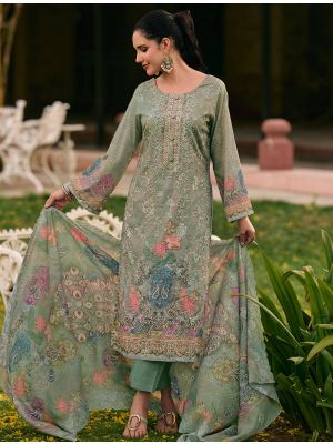 Sage Green Lawn Cotton Digital Printed Pakistani Salwar Kameez small FABSL22600