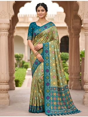 Sage Green Traditional Art Silk Patola Style Saree