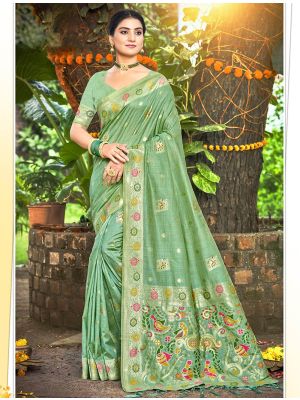 Sea Green Assam Silk Meenakari Saree