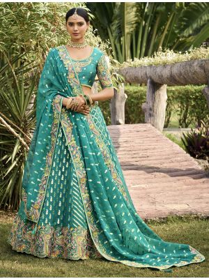 Sea Green Crepe Georgette Designer Wedding Lehenga small FABLE20378